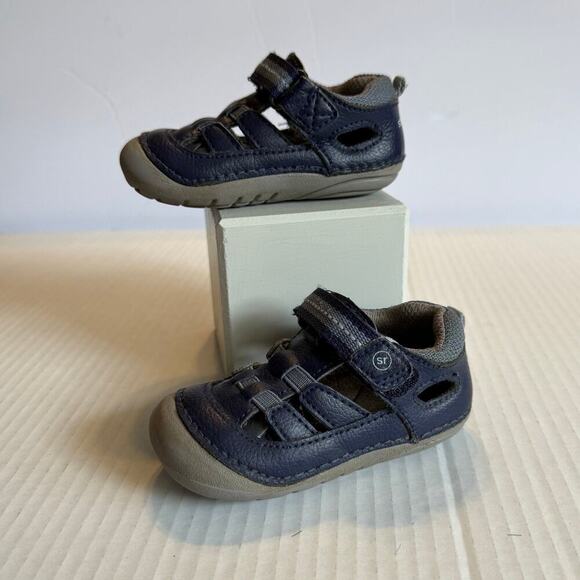 Stride Rite SM Sonny Boys Navy Blue Leather Fisherman Sandals Toddler Size 4M - Picture 4 of 9